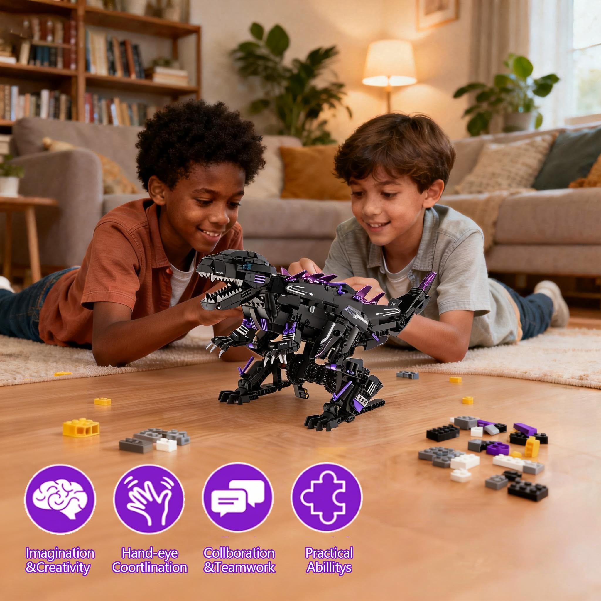 Kit De Construction Robot Dinosaure Avec Télécommandé, Kit De Blocs Jouet Robot Dinosaure Transformable 5-En-1 STEM Programmable Et APP, Pour Enfants 8 Ans+, Modèles Tricératops Et Ptérosaure