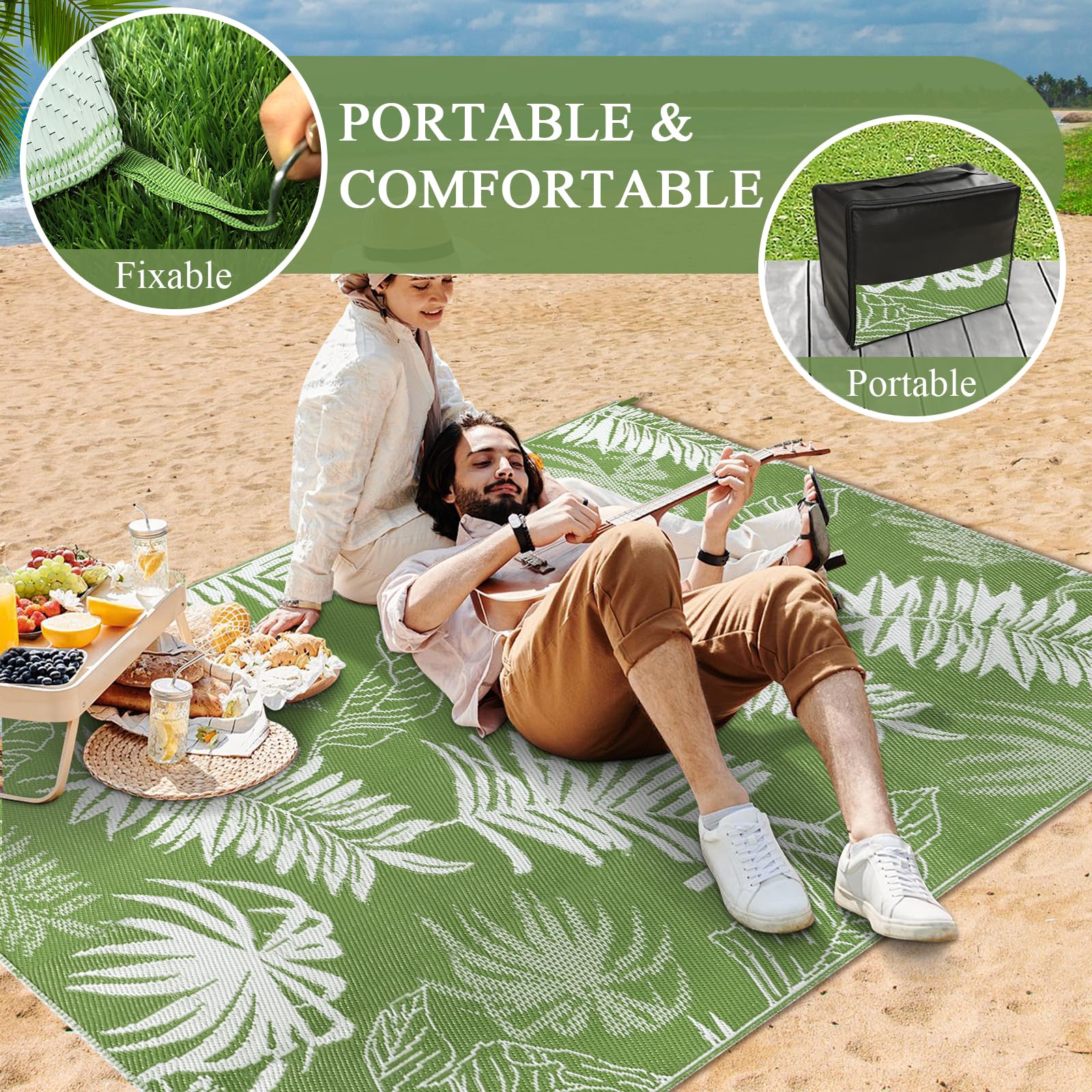 Tapis Exterieur Resistant Pluie Terrasse, Réversible Résistant aux UV Tapis Extérieur Terrasse, Plastique Léger Tapis Balcon pour Jardin, Camping, Pique-Nique, Plage, 245 X 305 cm