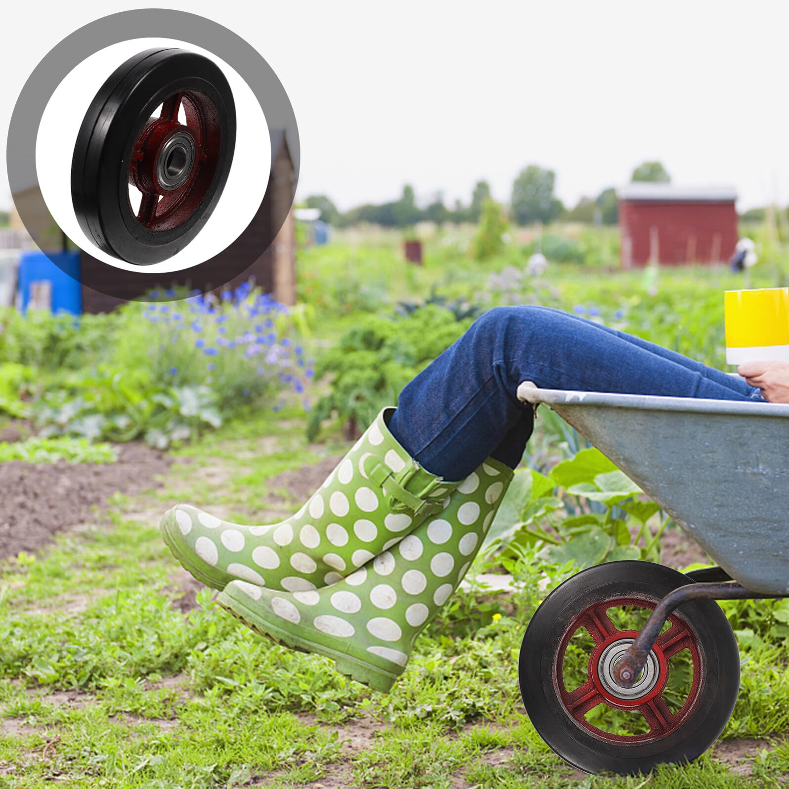 PLAFOPE Schwerlast Gartenwagen Rad Ersatz Rad aus Gummi und Metall Pannensicheres Schubkarrenrad für Utility Cart und Bollerwagen Robuste Trolley Ersatzräder für Outdoor einsatz