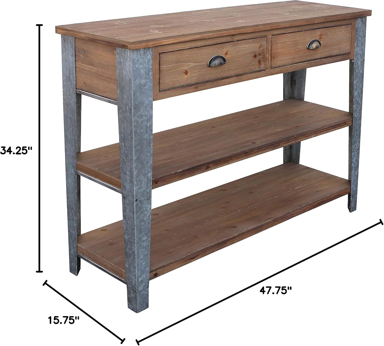 Wooden Console Galvanized Legs Accent Table, Gray