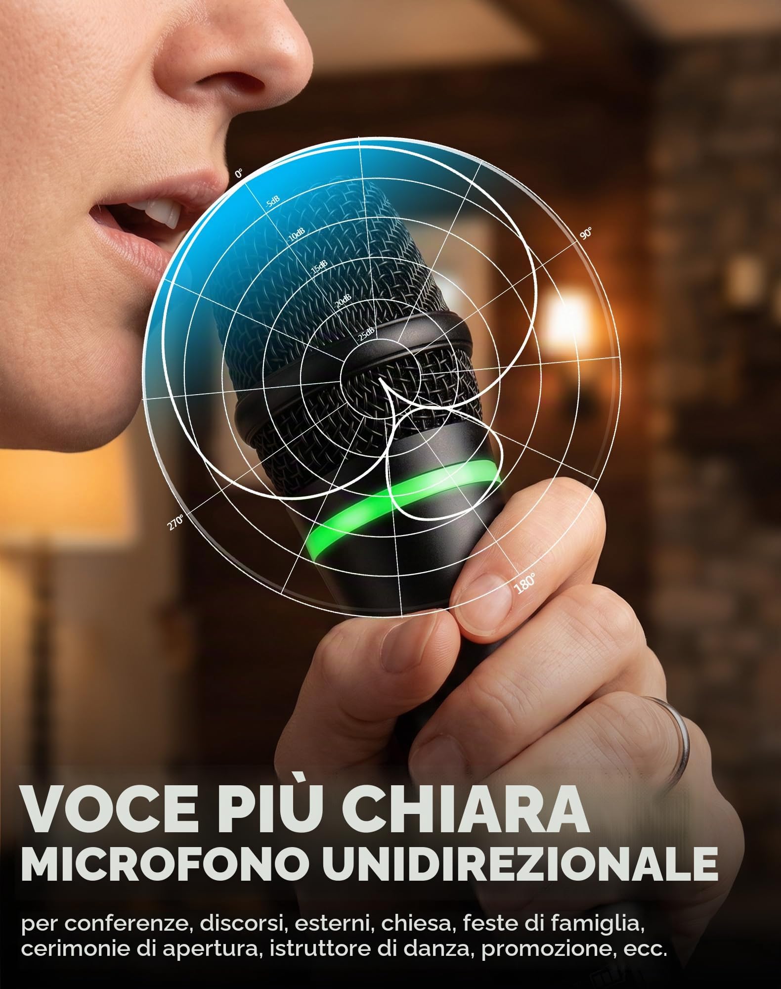 Microfono wireless ricaricabile Bietrun, microfoni wireless dinamici portatili senza fili in metallo con uscita da 1/4'' per karaoke, riunioni, canto