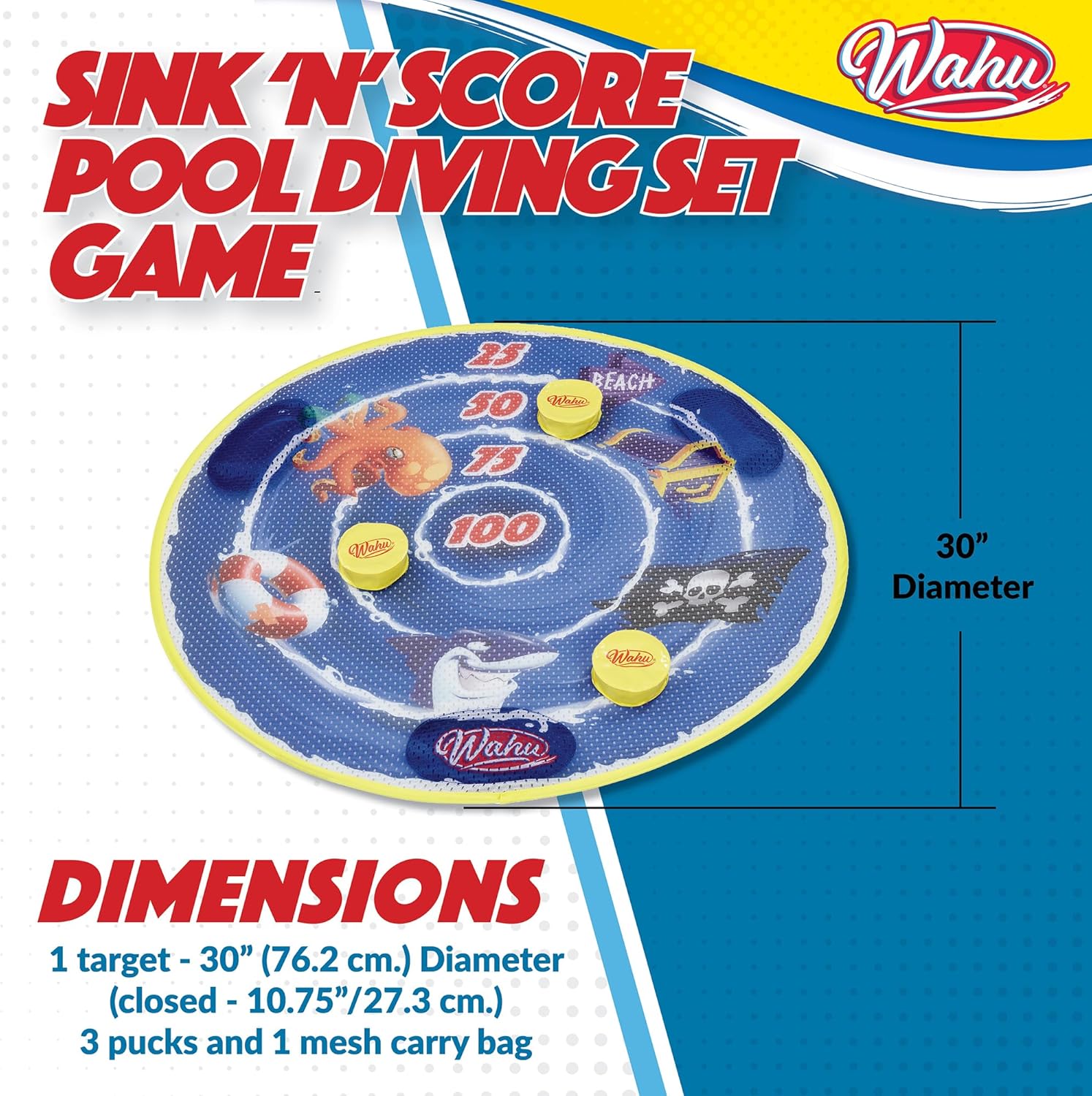 Wahu Sink 'N' Score Underwater Dart Pool Game for Kids Ages 5+, Swimming Pool Diving Toy Set with Target, Darts, and Carry Bag, Multicolor