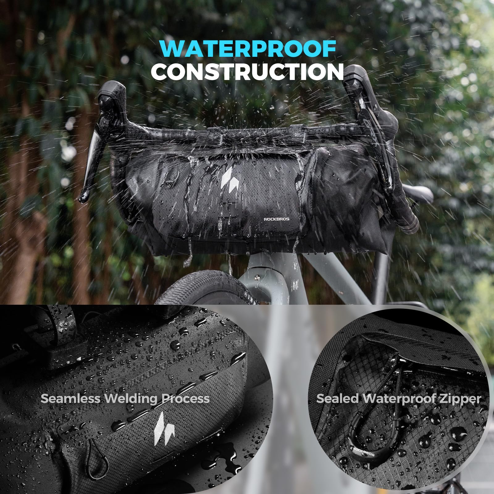 ROCKBROS 100% wasserdichte Lenkertasche Fahrrad 8L Bikepacking | Fahrradtasche mit Rollverschluss und Fronttasche, ideal für Gravelbike, MTB, Faltrad und E-Bike
