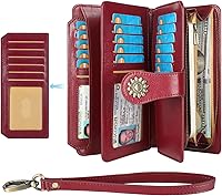 Vista 1 de Lavemi - Cartera de piel con bloqueo RFID para mujer, de gran capacidad, para llevarla a la muñeca