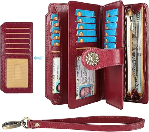 Lavemi - Cartera de piel con bloqueo RFID para mujer, de gran capacidad, para llevarla a la muñeca