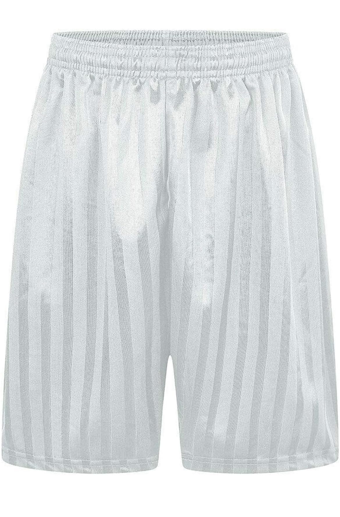 Kids Unisex Sports & School PE Shorts Boys & Girls, Shadow Strip Design with Pockets & Drawstring in Variety of Colors for School Kids Clothes Size 2-13 Years (11-12, White)