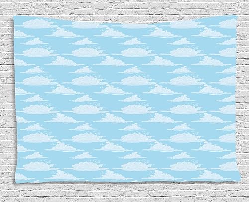 Ambesonne Blue Sky Tapestry, Irregular Unreal Cloud Silhouettes Doodle Style Dreamy Pattern, Wide Wall Hanging for Bedroom Living Room Dorm, 60" X