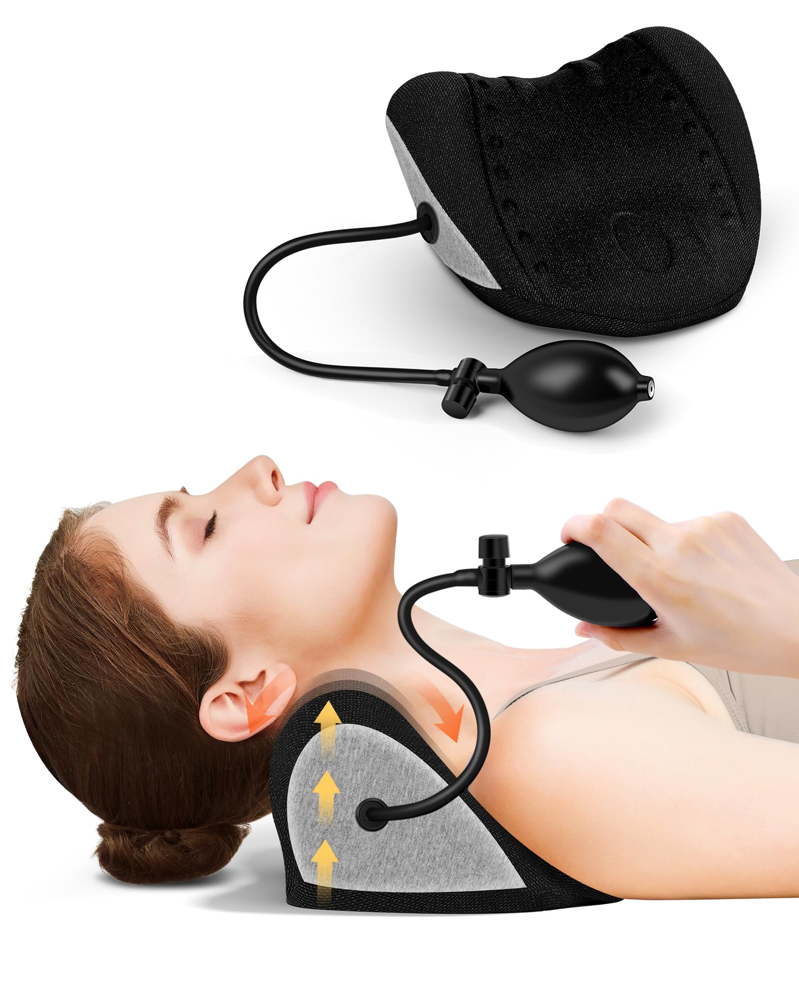 BETOVIN Height Adjustable Neck Stretcher - Inflatable Neck and Shoulder Relaxer Cervical Traction Device Neck Pillow Corrector Chiropractic for TMJ Pain Relief and Cervical Spine Alignment - Grey