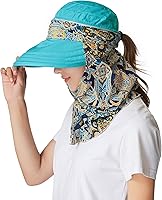 Vista 26 de icolor Sombreros de sol para mujer, protección solar UPF 50, sombrero de verano al aire libre, visera con solapa, sombrero de cola de caballo, Marrón