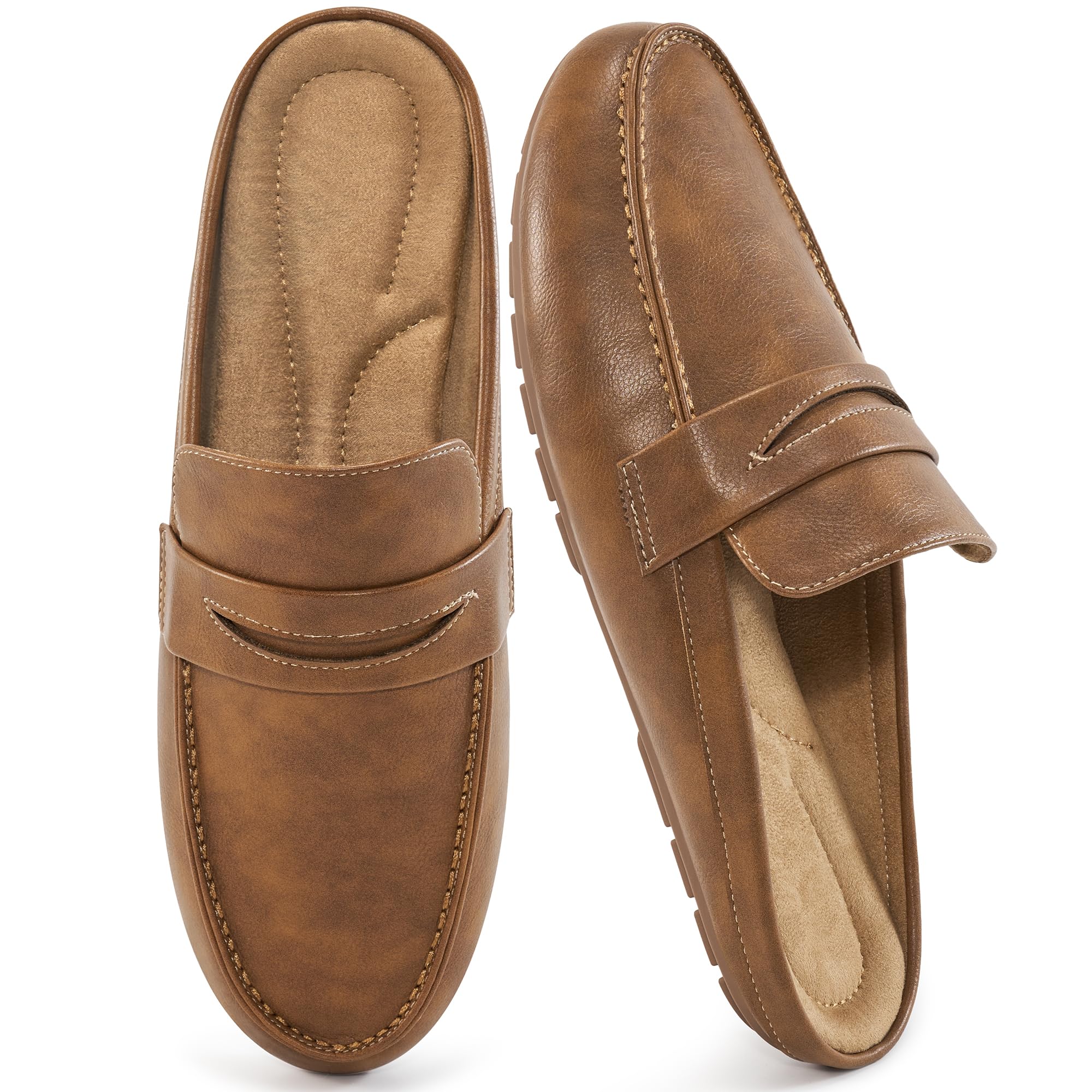 Women's Brown Suede Penny Mule Loafers - Slip-on Backless Flats, Comfortable Casual Shoes