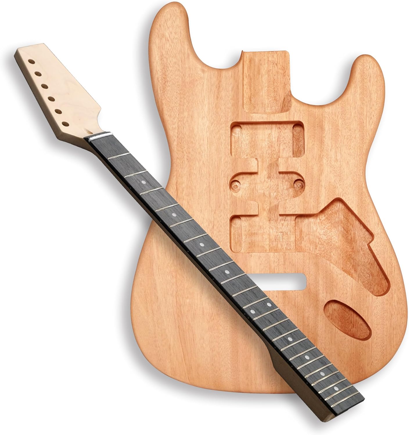 BexGears DIY ST Style Electric Guitar Body and Neck Blank Kit 2 Piece Glued Mahogany Body Maple Neck Ebony Fingerboard
