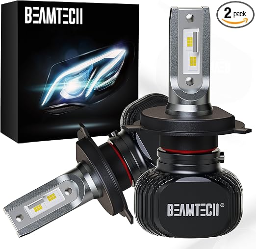 BEAMTECH H-4 Bulbs, S1 Series 900-3 Fanlsess 300% Brighter 6500K White Fog Light, 2 Bulbs