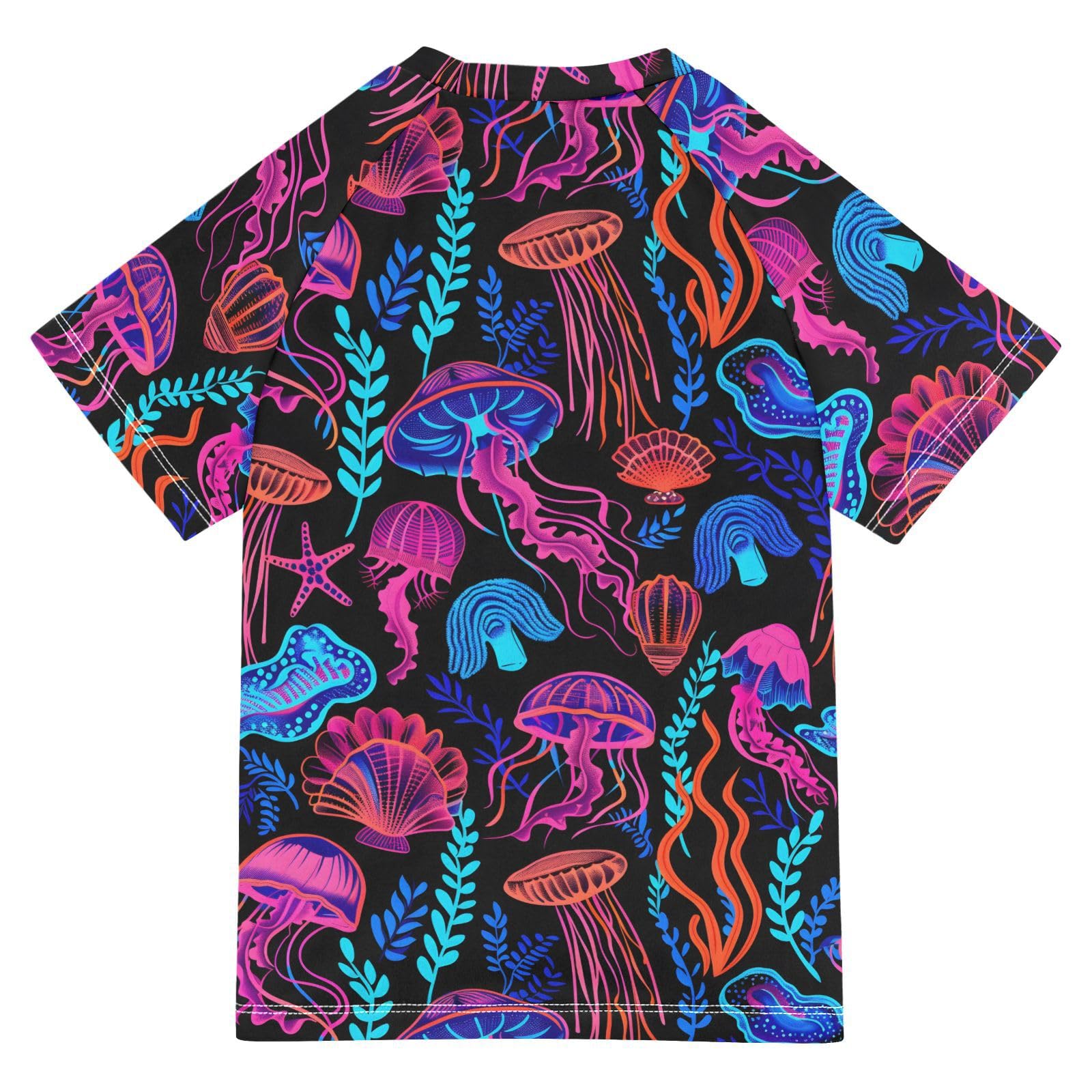 ALAZA Kids Rash Guard Boys Toddler Swim Shirts Short Sleeve Jellyfish Neon UPF 50+ 3T