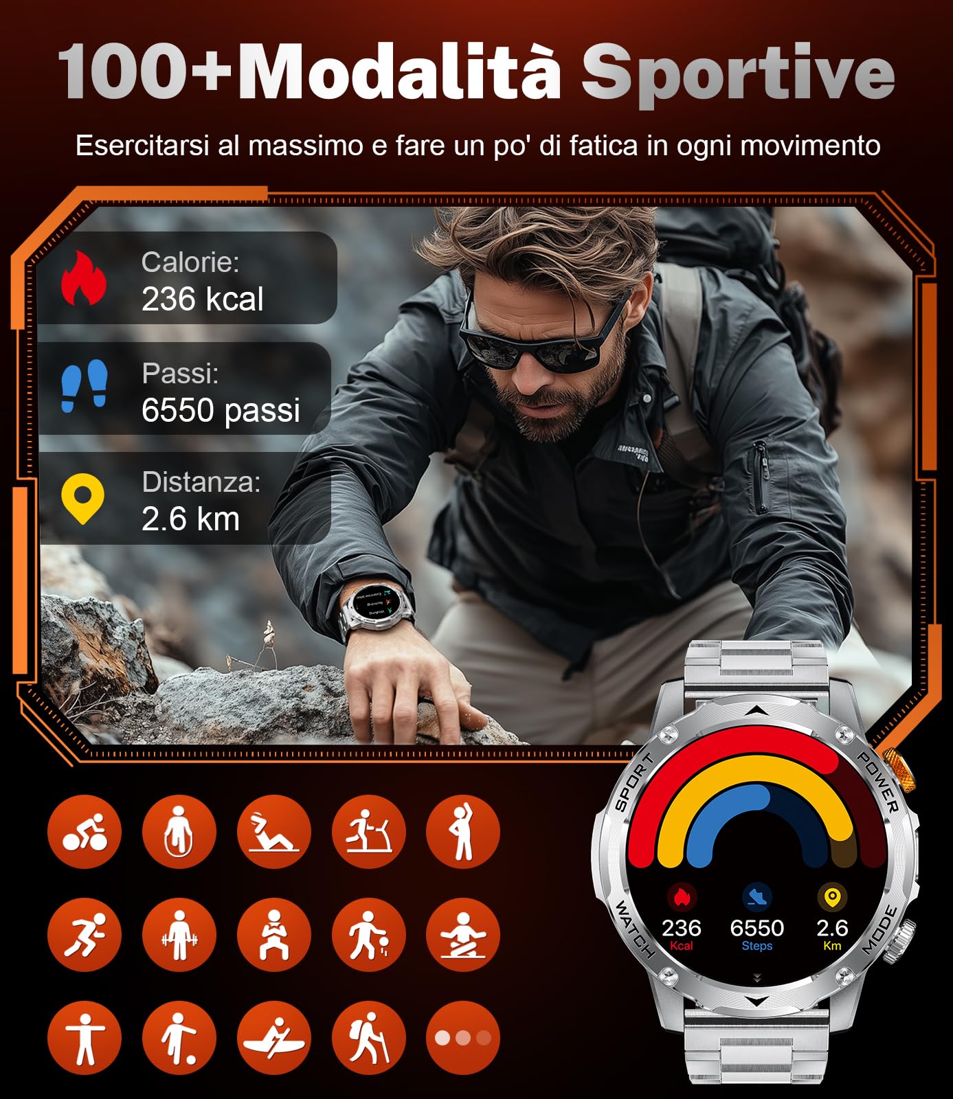 DREMAC Smartwatch Uomo-1000 mAh Batteria/1,75 HD Grande Display,Smartwatch con Torcia/130+ Modalità Sportive,IP68 Impermeabile Fitness Tracker con Monitor Frequenza Cardiaca/Sonno,per Android iOS