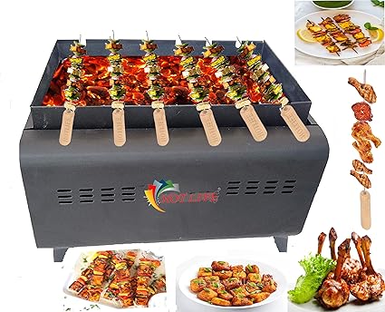 Hot Life Rapid Picnic Limited Edition Barbeque with 6 Skewers (Heat Proof Legs), Rack fire Starter briquette Oven Owen Barbecue, Tandoor, Toaster, 1 Iron Grill (Black)