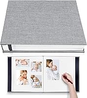 HoneyTolly Self-Adhesive Scrapbook Photo Album 11x10.6 Inch Grey Linen Cover, Fits 3x5-8x10 Photos, 40 Acid-Free Pages w/ Pen & Board