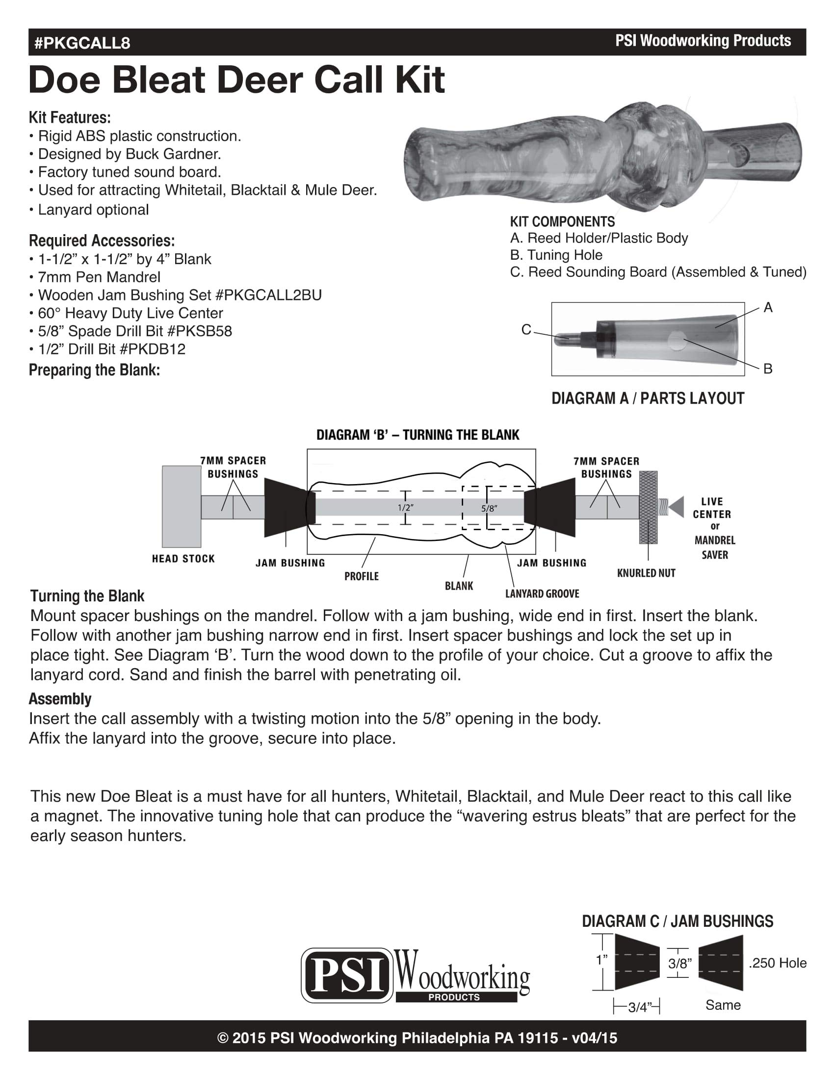 Penn State Industries PKGCALL8 Doe Bleat Deer Call Kit Woodturning Project