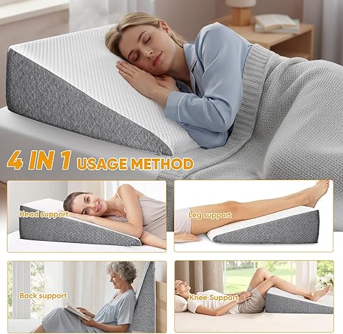 Miniatura 4 de DUMOS Almohada de cuña, almohada corporal para apnea del sueño, alivio del dolor de cuello, poscirugía, comodidad para dormir, reflujo ácido, acidez
