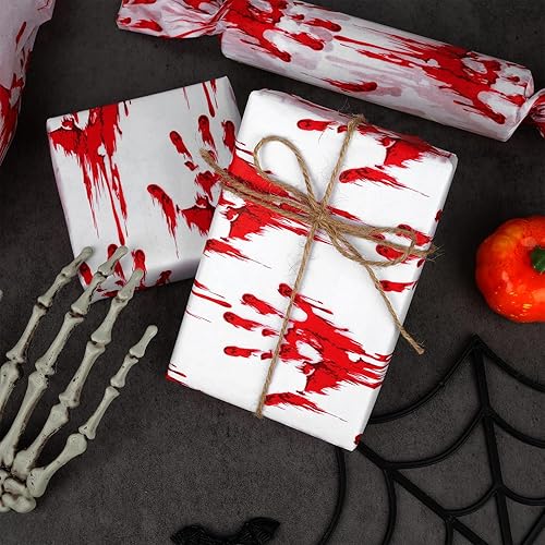 Miniatura 4 de 100 hojas de papel de seda con patrón de manchas de sangre de terror de 20 x 14 pulgadas para bolsas de regalo, papel de seda de Halloween para