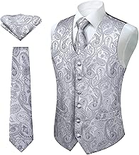 Enlision Waistcoats for Men Wedding Paisley Waistcoat Floral Jacquard Necktie Pocket Square Party Formal Vest Suit Set S-6XL