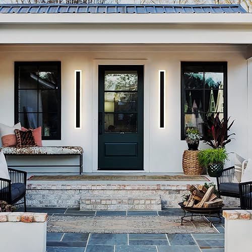 Miniatura 2 de DIKAIDA Moderno aplique de pared enchufable para interiores y exteriores, 24 pulgadas, luz LED de pared negra mate de 20 W, blanco cálido, 3000 K,