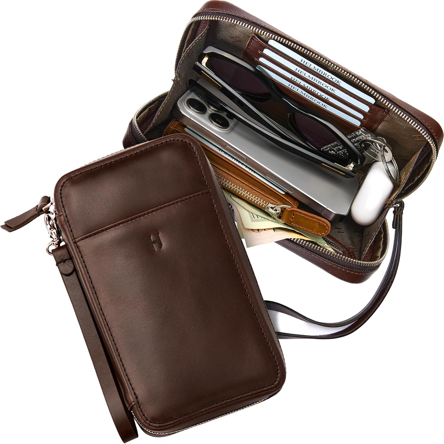 Wristlet for Men & Women, Full-Grain Leather Clutch Bag, RFID Protection, Zipper Pocket, Handcrafted