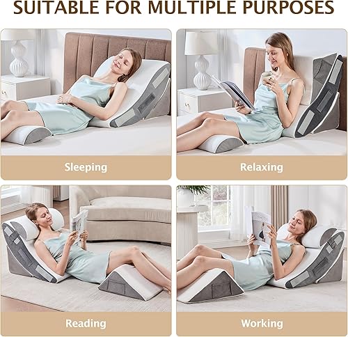 Miniatura 2 de Almohada de cuña de cama, 4 piezas, ajustable, de espuma viscoelástica, triangular, para después de la cirugía, cuña de almohada para la apnea del