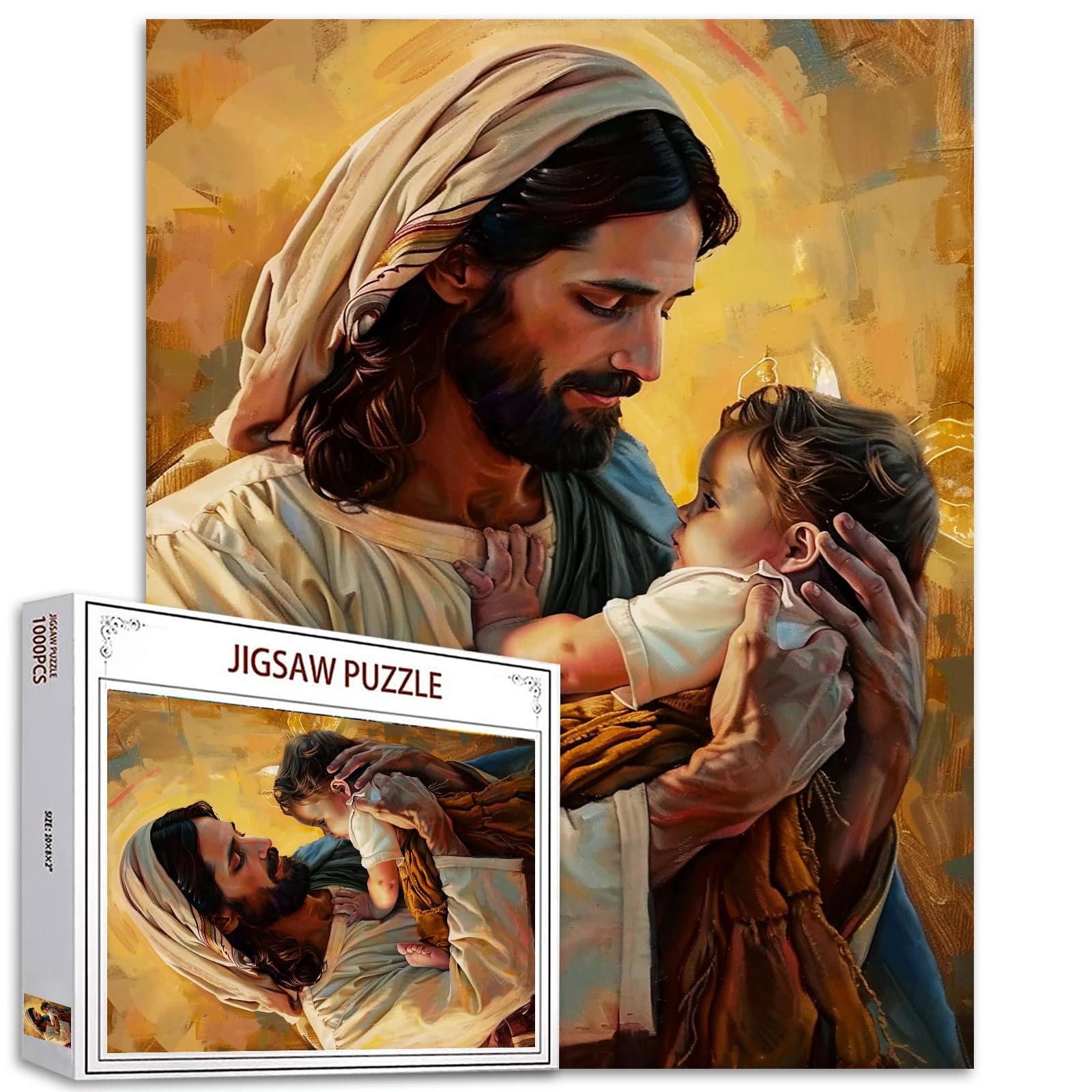 Jesus 1000 Piece Jigsaw Puzzles for Adults Jesus Golding Baby Puzzles Christ Religious Puzzle Challenging Family Activity Games Colorful DIY Craft Puzzle for Home Decor Gifts