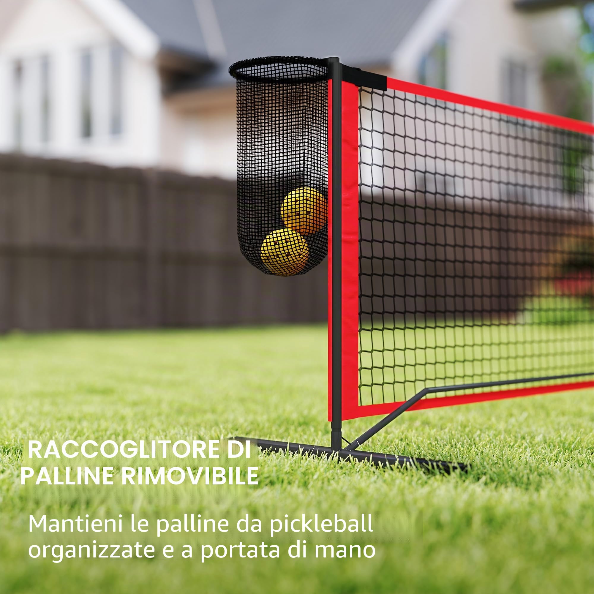 SPORTNOW rete da pickleball set portatile da 6,7 m con rete, set per segnare il campo, raccoglitore di palline, quattro palline e borsa per il trasporto per esterni, vialetto