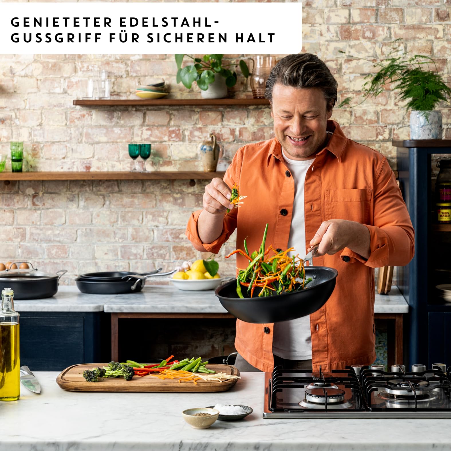 Jamie Oliver by Tefal Cook's Direct Kochgeschirr-Set, 5-tlg., Pfannenset induktionsgeeignet und backofenfest, langlebige Antihaftbeschichtung, harteloxiertes Material, Thermo-Signal, Schwarz, E017S555