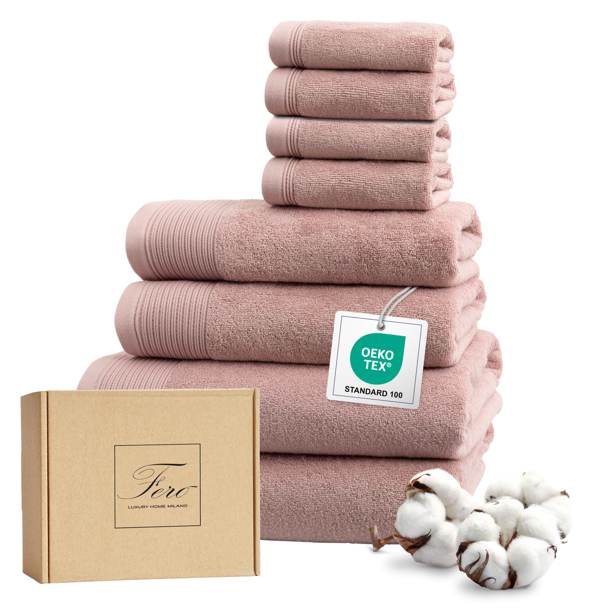 Set Asciugamani Bagno 2 2 Bianco-Rosa Cipria Bordo Stampato 100%spugna