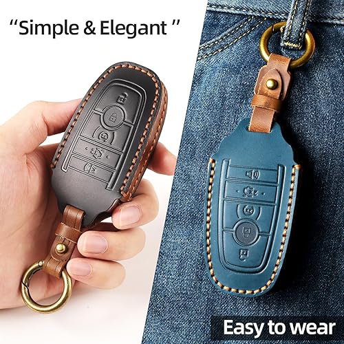 Miniatura 4 de OFFCURVE Funda de cuero para llave de automóvil Ford compatible con Ford Mustang Fusion F250 F350 F450 F550 Edge Explorer Raptor Smart Key Holder