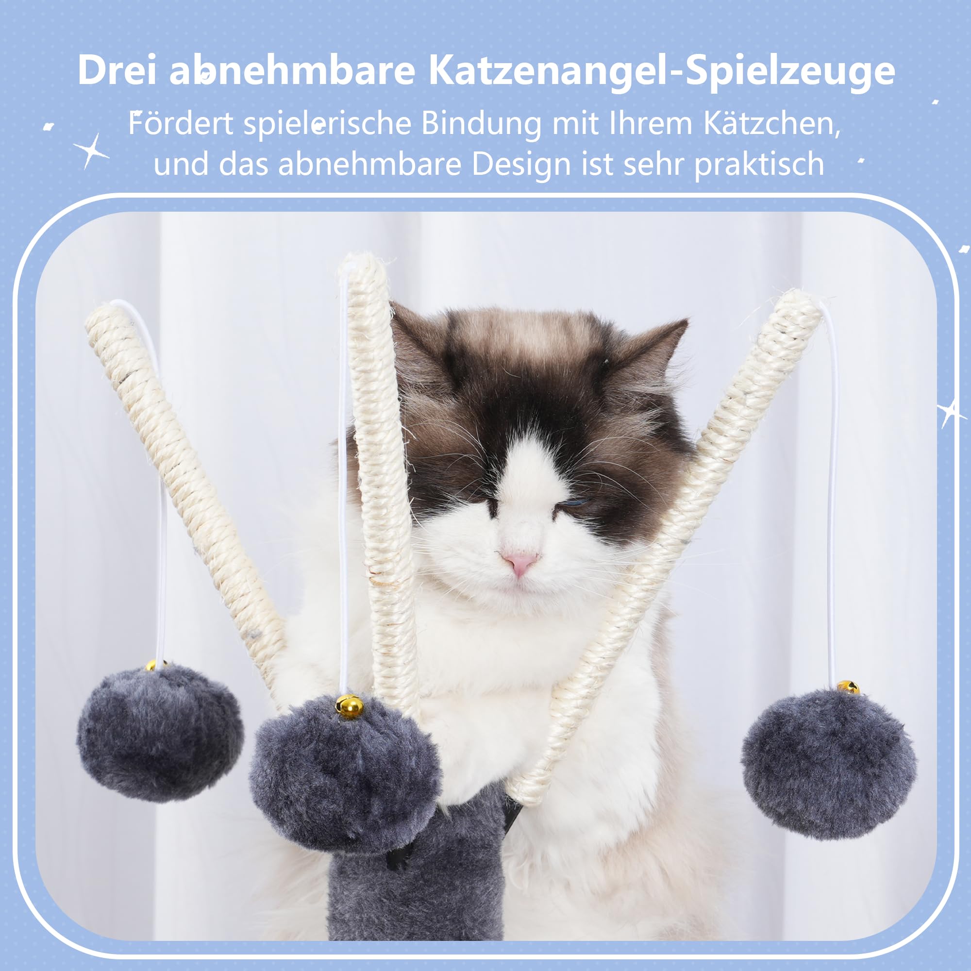 Hey-brother Kratzbaum, 105 cm Klein stabil Katzenbaum mit abnehmbaren Spielzeugen, Höhle, 1 Plattform, 1 Katzenkorb, Sisalkratzplatte und Plüschkugel, geeignet für Kätzchen, Rauchgrau EMPJ008SG