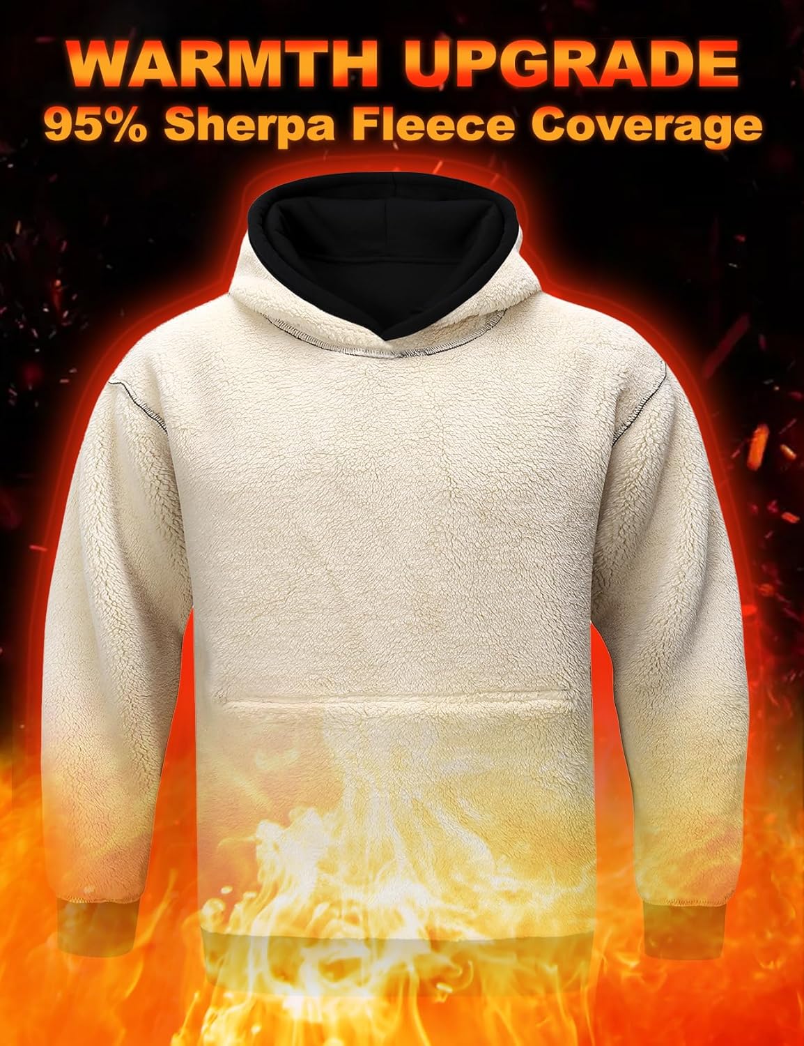 Flygo Men's Casual Fleece Sherpa Lined Hoodie Winter Warm Pullover Hooded Sweatshirt - Image 3