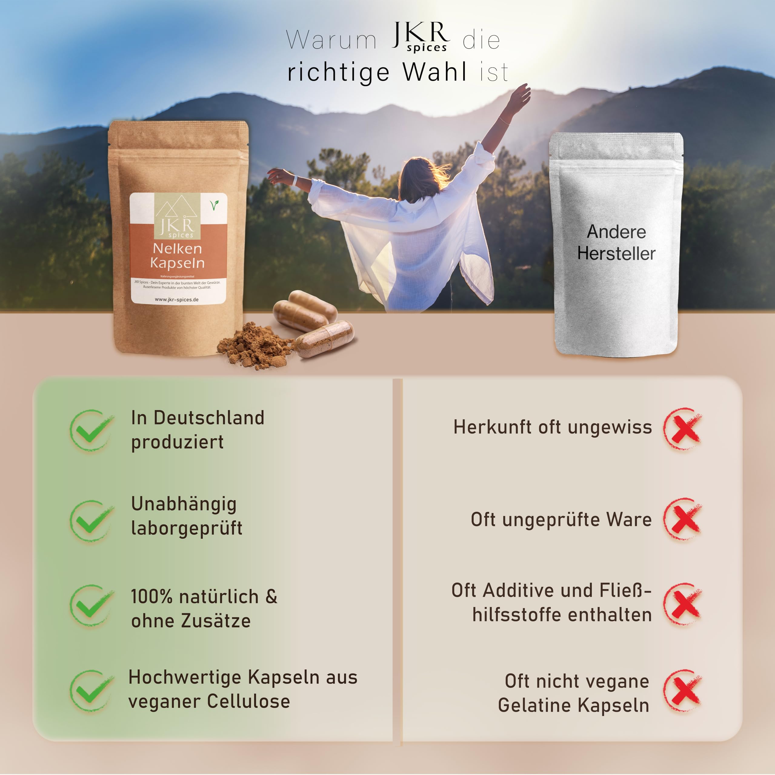 JKR Spices 420 capsule vegane per chiodi di garofano – capsule vegane riempite con polvere di chiodi di garofano di alta qualità – dosaggio elevato – 450 mg di chiodi di garofano macinati – Capsule