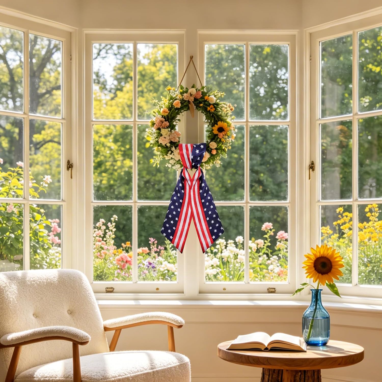 Patriotic Wreath Sash for Front Door, Red White Blue Satin Wreath Sashes, 4th of July Independence Day, Outdoor Indoor Wall Yard Porch Home Decor （Liberty 1Pcs）