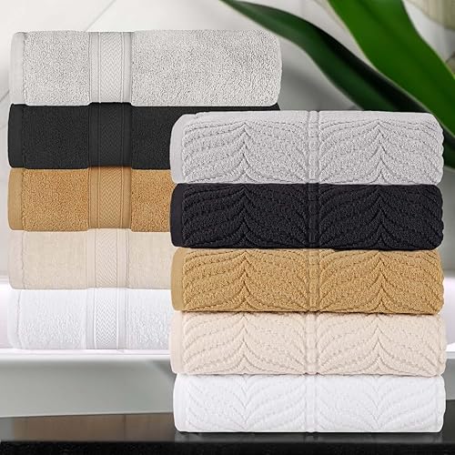 Miniatura 7 de SUPERIOR Juego de toallas surtidas de algodón Chevron de 6 piezas, cero torsión, secado rápido, artículos esenciales para el hogar, ducha, spa,