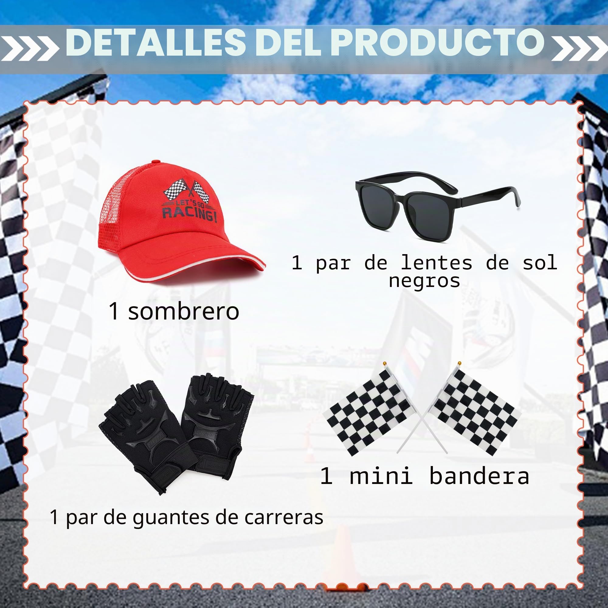 Disfraz de Piloto de Coche, Ropa para Pilotos de Carreras, Dress Up con Guantes Gafas de Sol Gorro