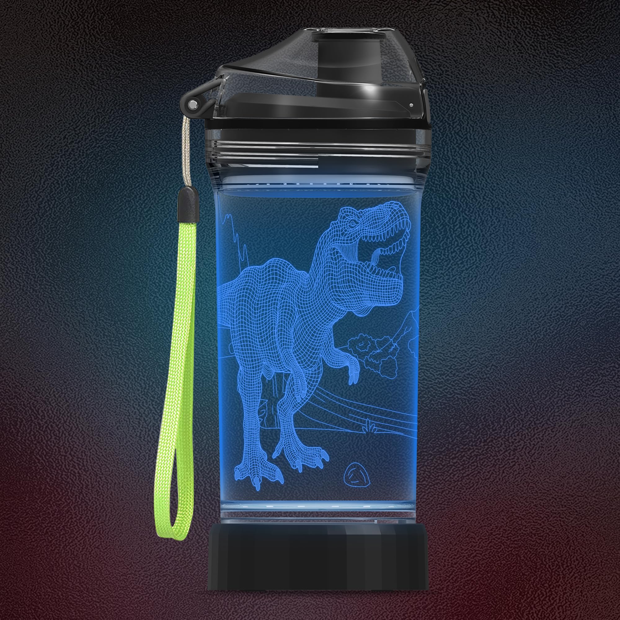 YuanDian Borraccia Luminosa 3D Dinosauro Tyrannosaurus - Tritan Senza BPA, Con Base LED Rimovibile (luce Notturna), Per Bambini - 4