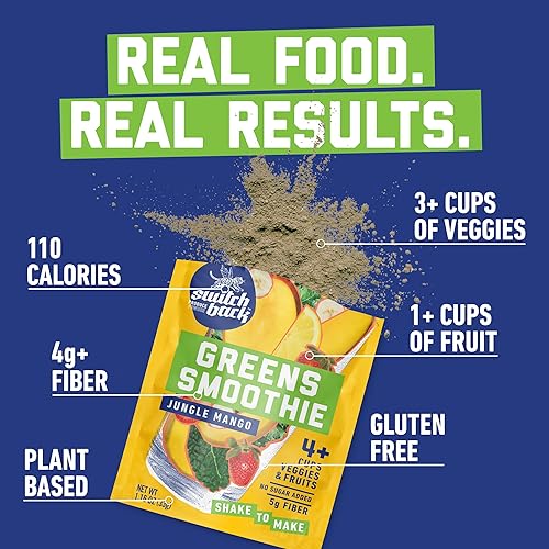 Miniatura 3 de Switchback Verduras en polvo, mezcla de batidos sin gluten para agua, jugo o leche, bebida verde para impulso de energía, vegano, a base de plantas,
