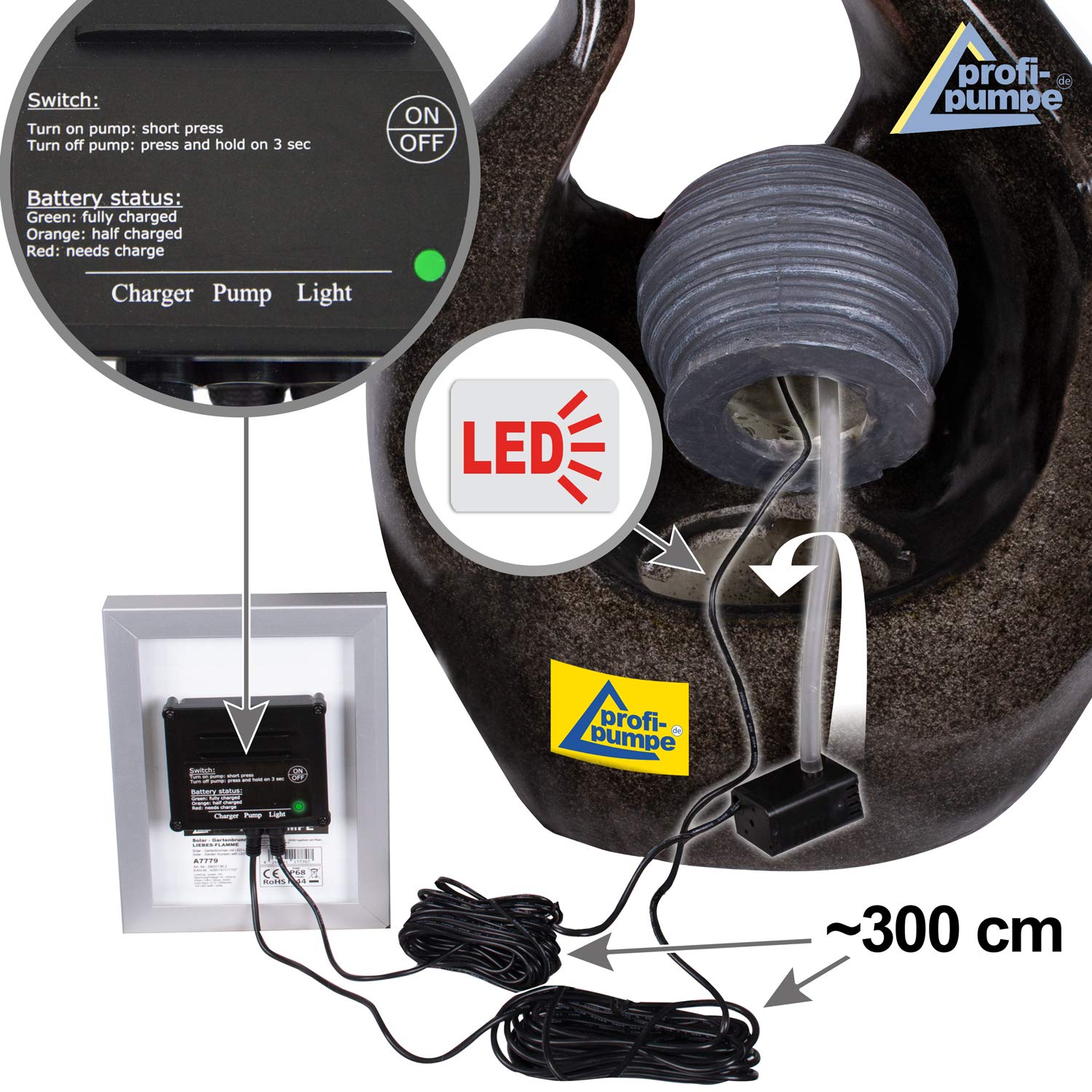 Tuinfontein op zonne-energie, met led-licht en Li-ion-accu, vogelbad waterval, tuindecoratie met pomp, waterspel voor tuin, terras, balkon, zeer decoratief Tuinfontein op zonne-energie, met led-licht en Li-ion-accu, vogelbad waterval, tuindecoratie met pomp, waterspel voor tuin, terras, balkon, zeer decoratief
