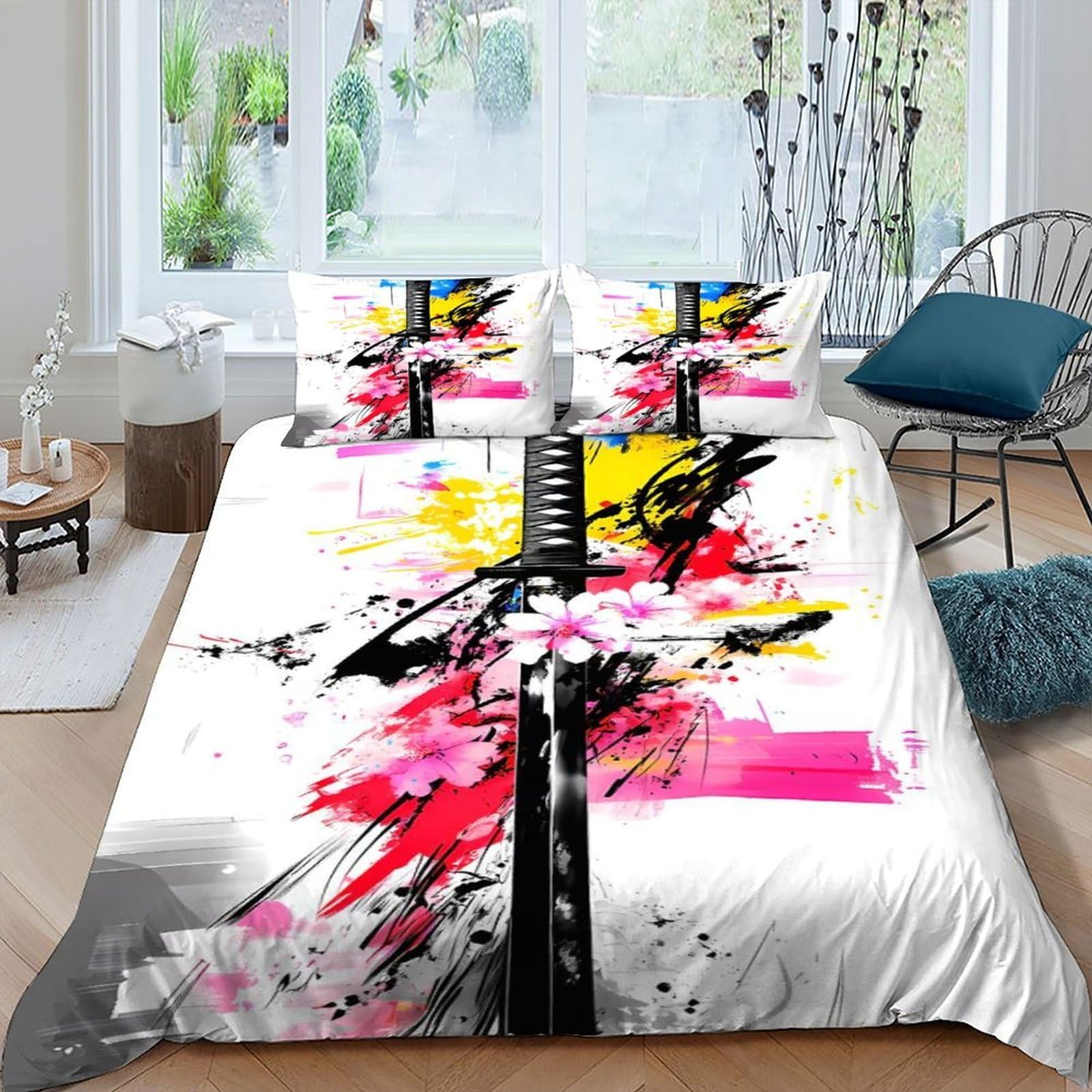 Parure de lit adulte et enfant Katana Cerise en microfibre supérieure