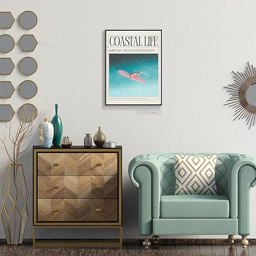 Miniatura 5 de Nanxiwofee Lienzo decorativo para pared de niña surfista, póster para decoración de habitación de playa, tabla de surf, periódico, verano, playa,