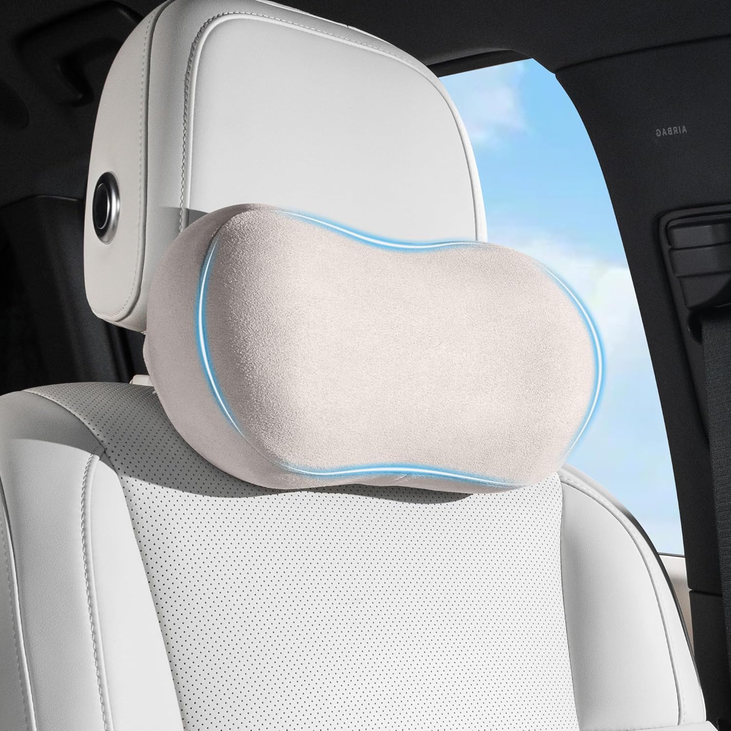 Car Neck Pillow Ergonomic Design Memory Foam Softness Car Headrest Pillow for Neck Support Cushion for Driving, Universal Fit Head Rest Travel Pillow, Fits All Vehicles, Gray, 2 Pack