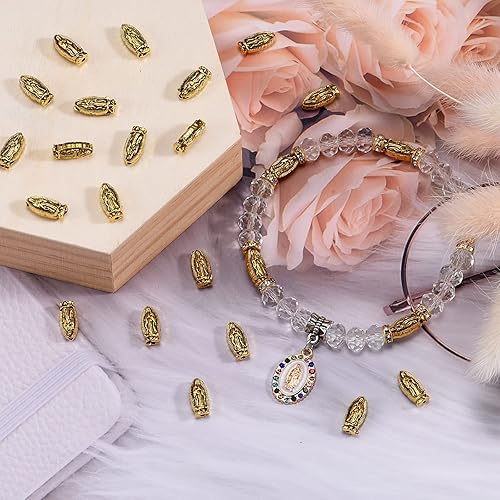 Miniatura 7 de 120 cuentas espaciadoras religiosas ovaladas de aleación de doble cara de Jesús, Virgen María, cuentas sueltas para joyería católica, bricolaje,