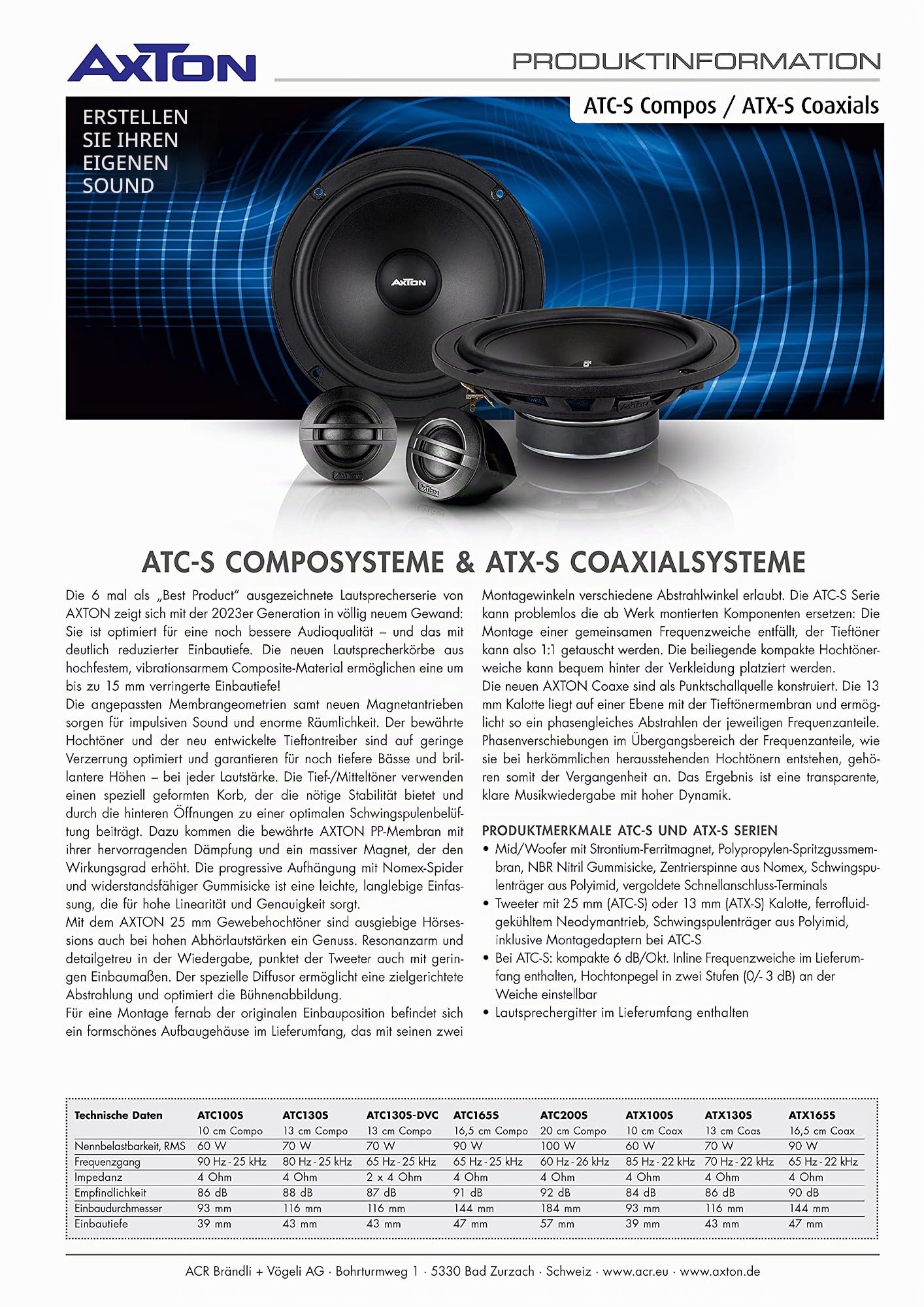 AXTON ATC165S – 16,5 cm 2-Wege Komponentensystem, 90 W Auto Lautsprecher