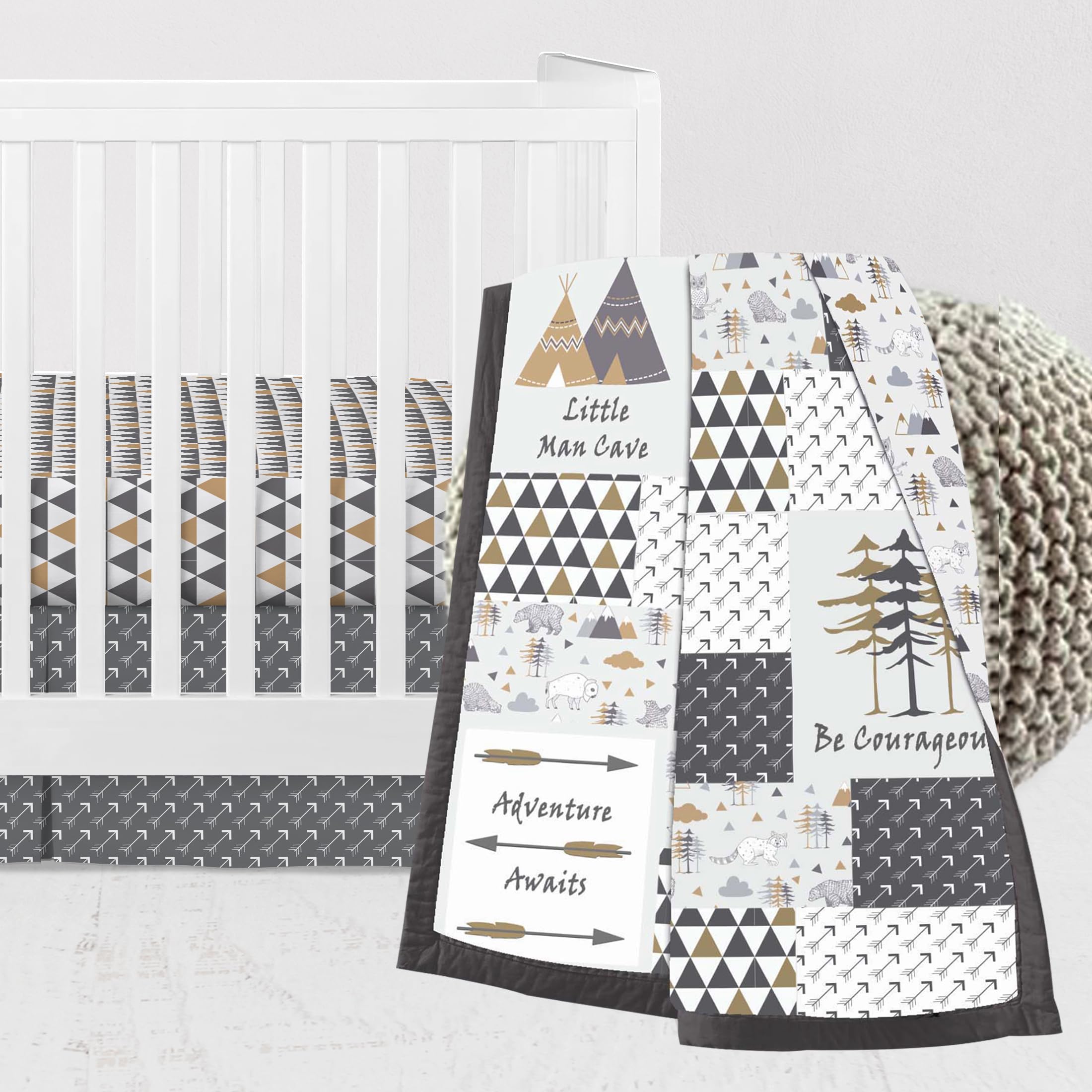 Bacati - Woodlands 3 Piece Crib Bedding Set Beige Gray Unisex