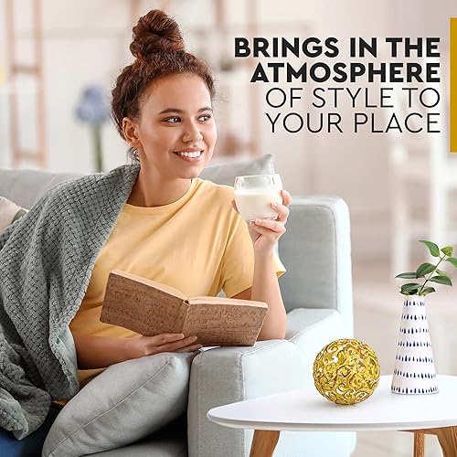 Miniatura 3 de Everydecor Metal Decorative Sphere for Home Decor - Fancy Yellow, 4" х 4" and Distressed Red, 4,5" х 4,5", Bundle