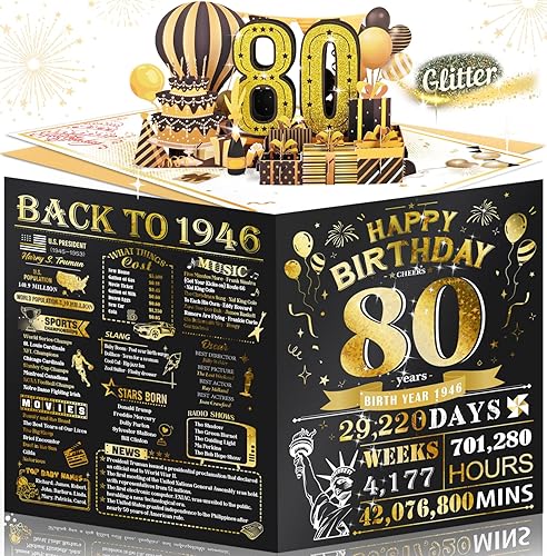 Miniatura 25 de Tarjeta de cumpleaños número 60 para hombres, mujeres y esposos, gigantes, desplegables, para desear felices 60, valoración de 1965, dorado y negro