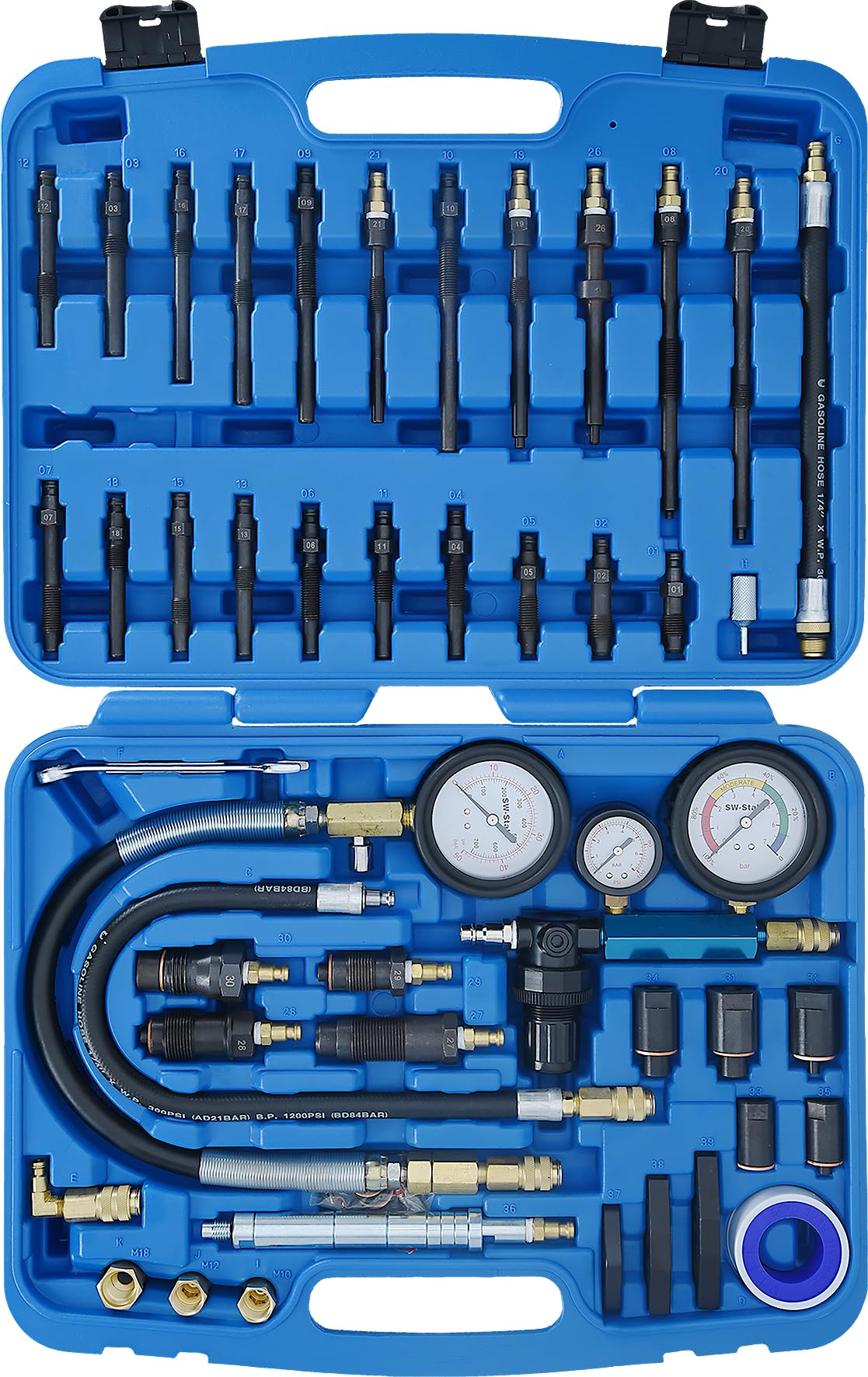 SW-Stahl 26119L Tester Compressione per Motori a Benzina e Diesel | Kit universale di controllo pressione cilindri per diagnostica professionale, manometro preciso con scala chiara.